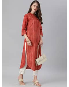 Linen Stripes Straight Kurta view 15