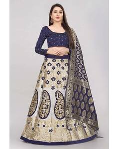 Jacquard Textured Lehenga Choli Set with Dupatta view 3