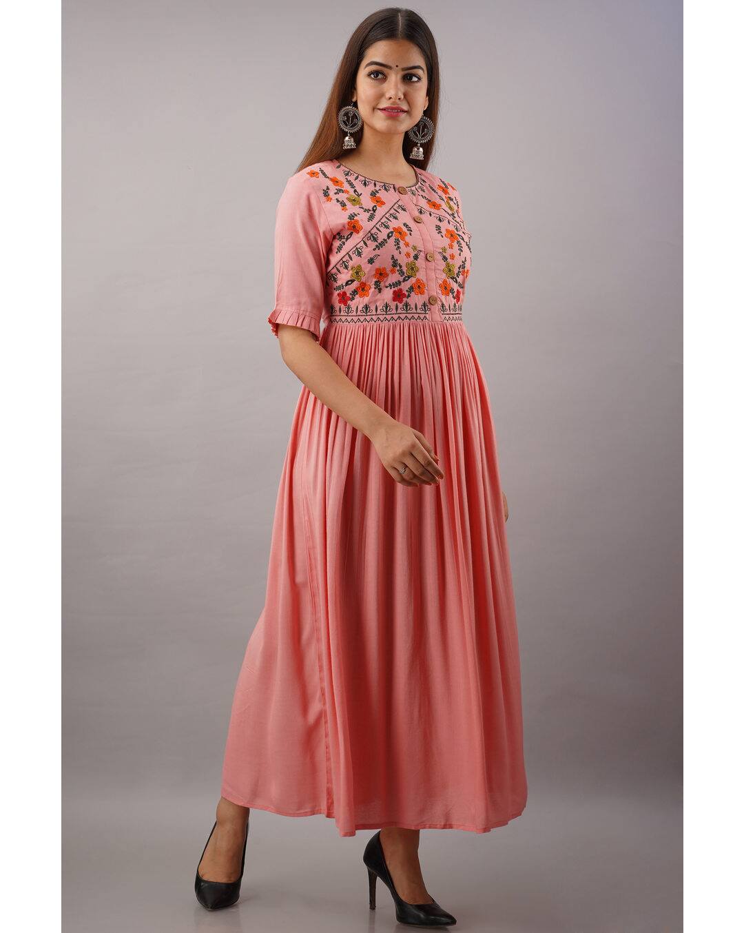 Rayon Embroidered Flared Kurta view 4