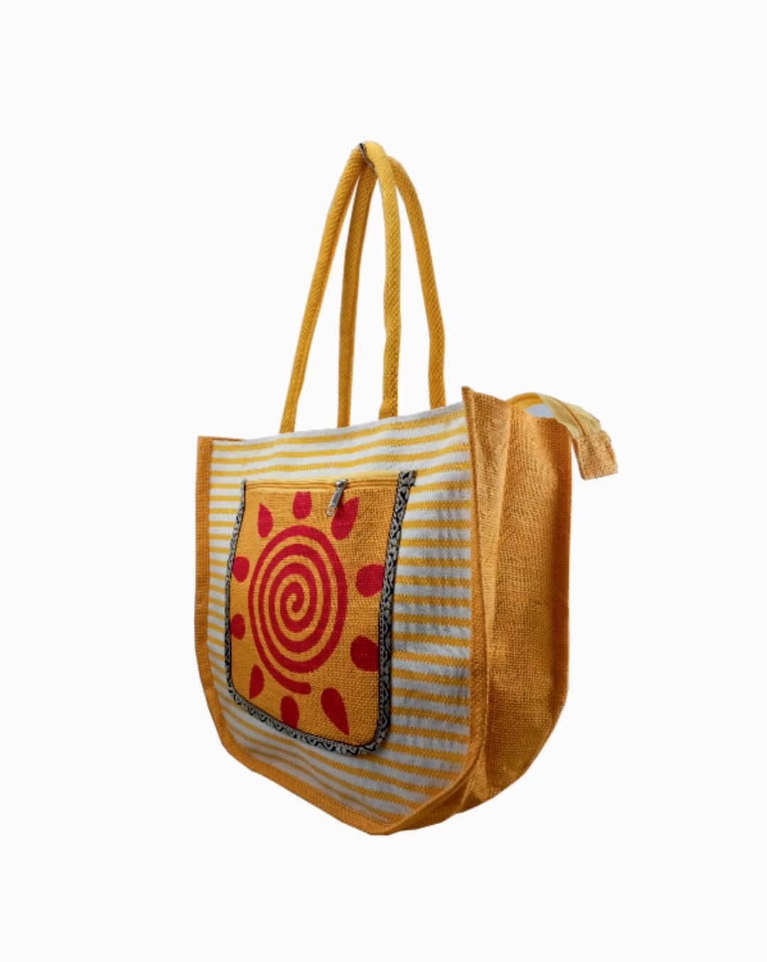 VELITE BAGS Jute Printed Handbag