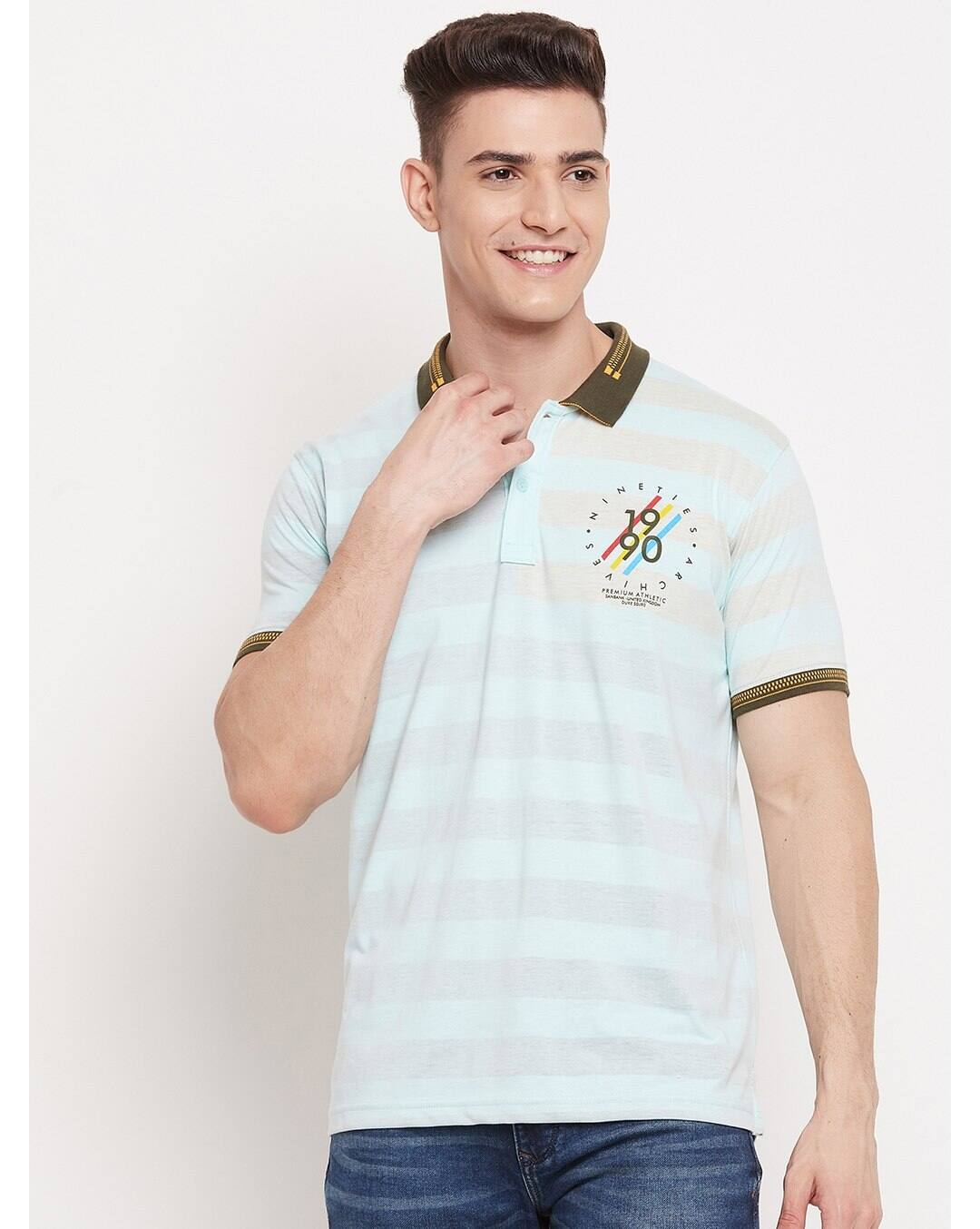 Blended Stripes Slim Fit Polo t shirt