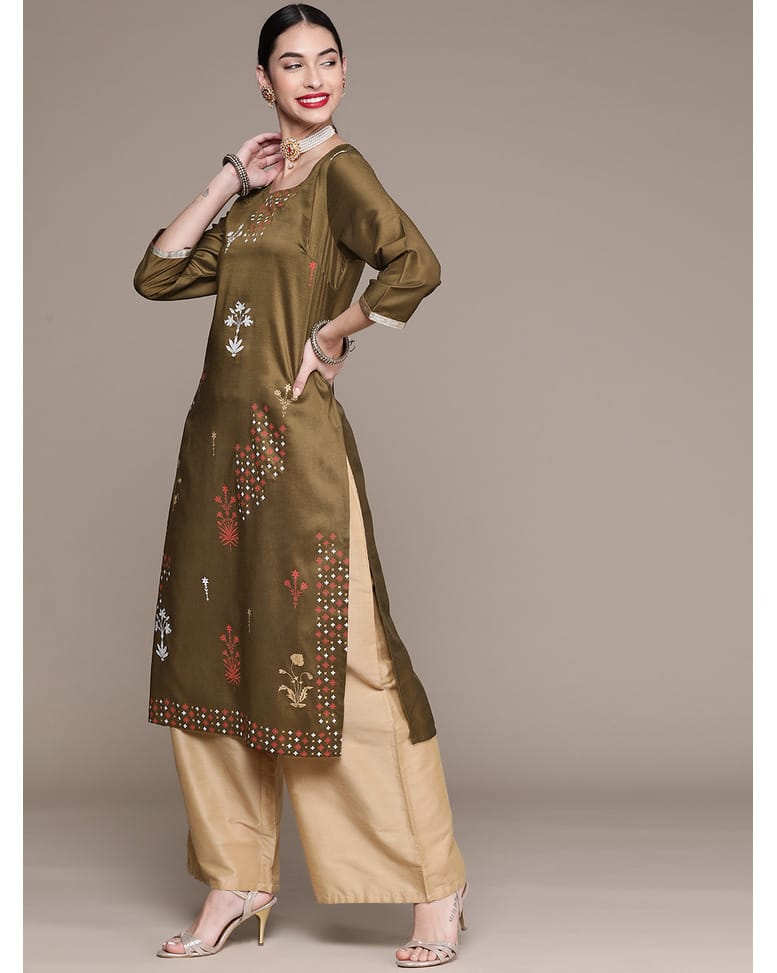 Art Silk Floral Straight Kurta view 5