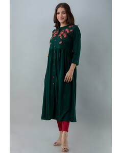 Rayon Embroidered Front Slit kurta view 9