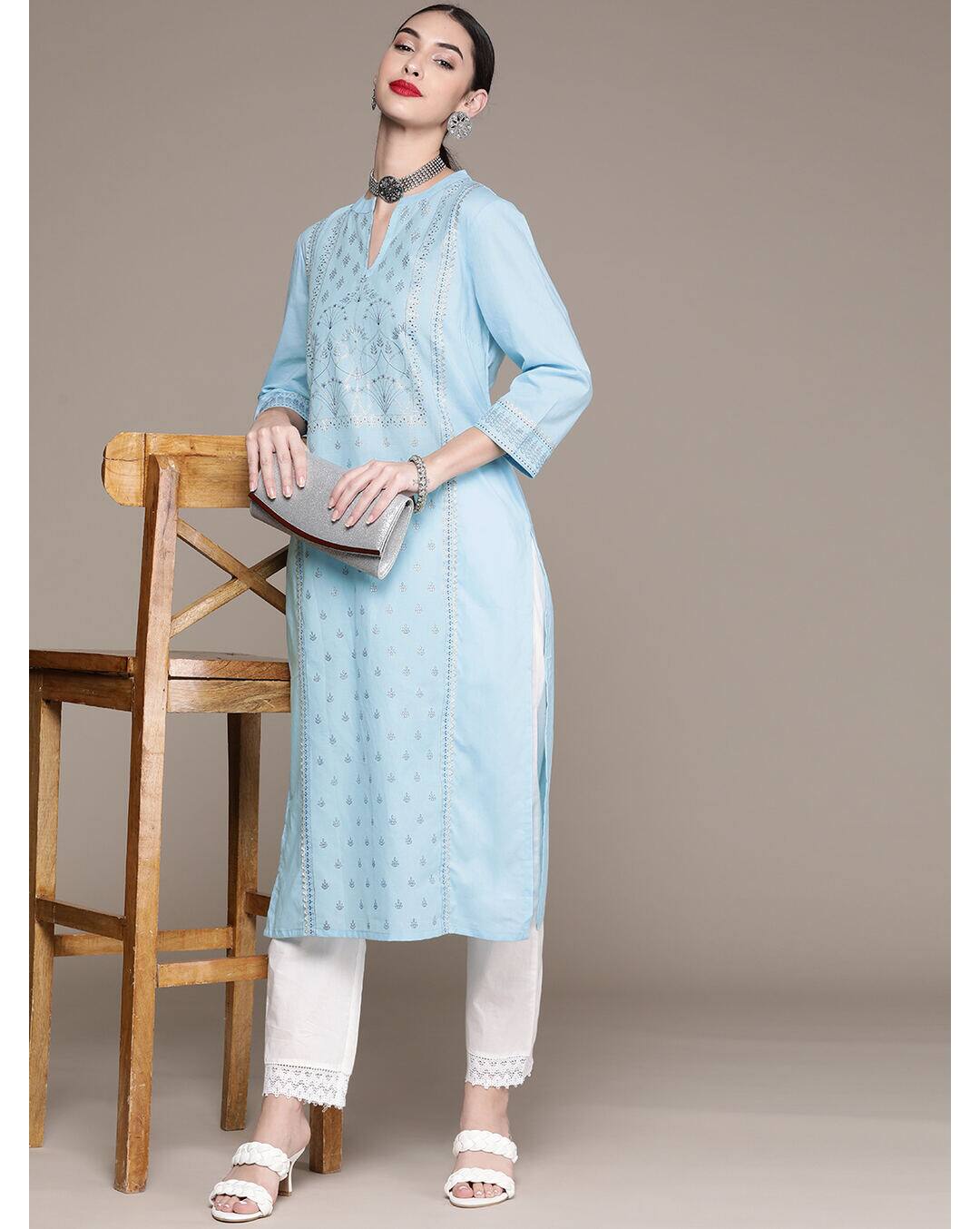 Rayon Floral Straight Kurta view 5