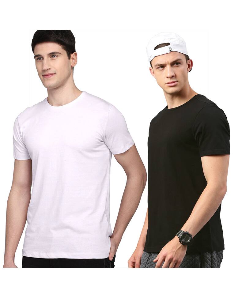Cotton Solid Slim Fit Round Tshirts view 3
