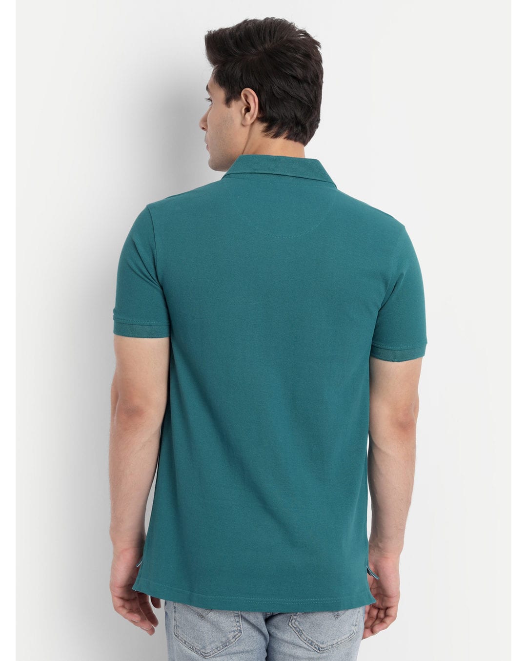 Cotton Solid Regular Fit Polo  Neck T-shirt view 3