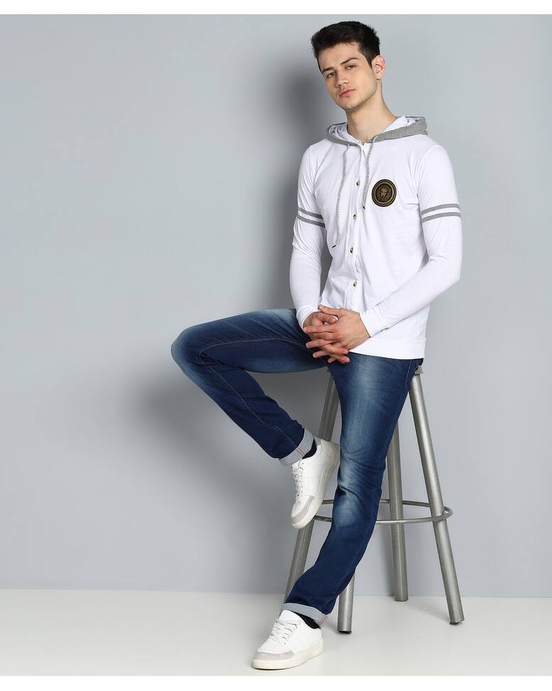 Cotton Solid Slim Fit Hooded T-shirts view 2