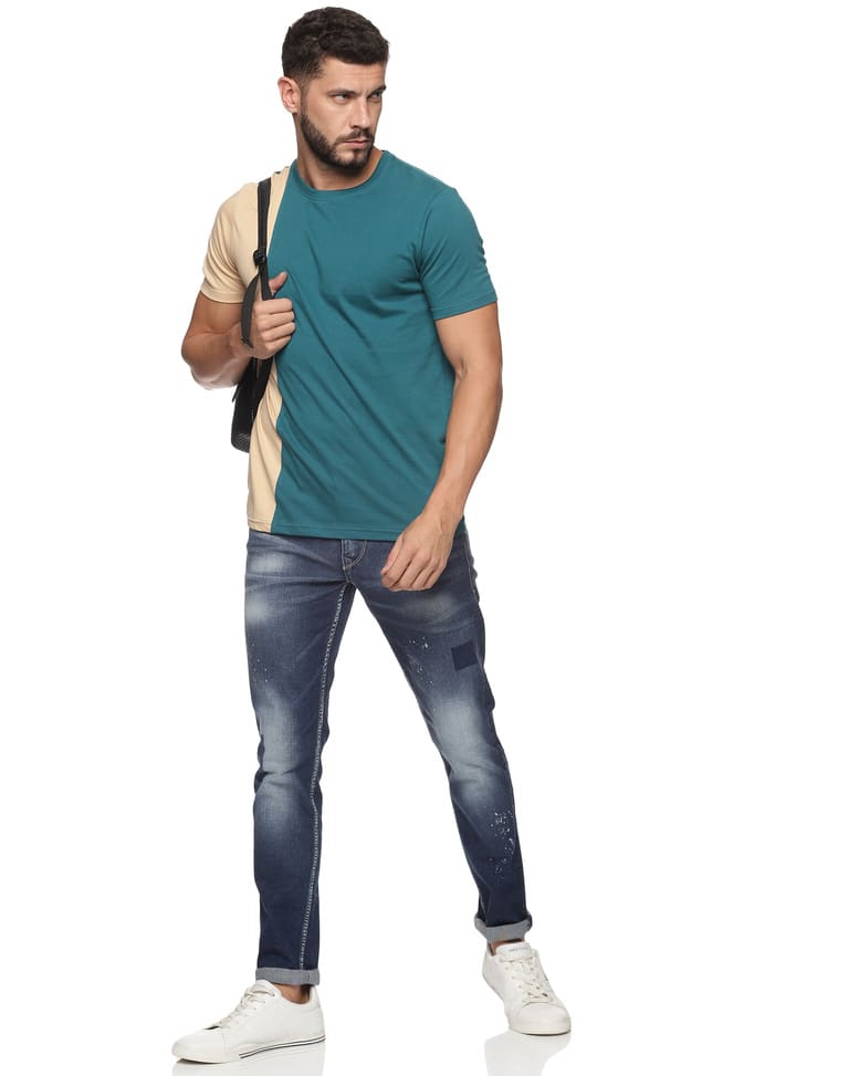 Cotton Colour-block Regular Fit Round Tshirts view 11