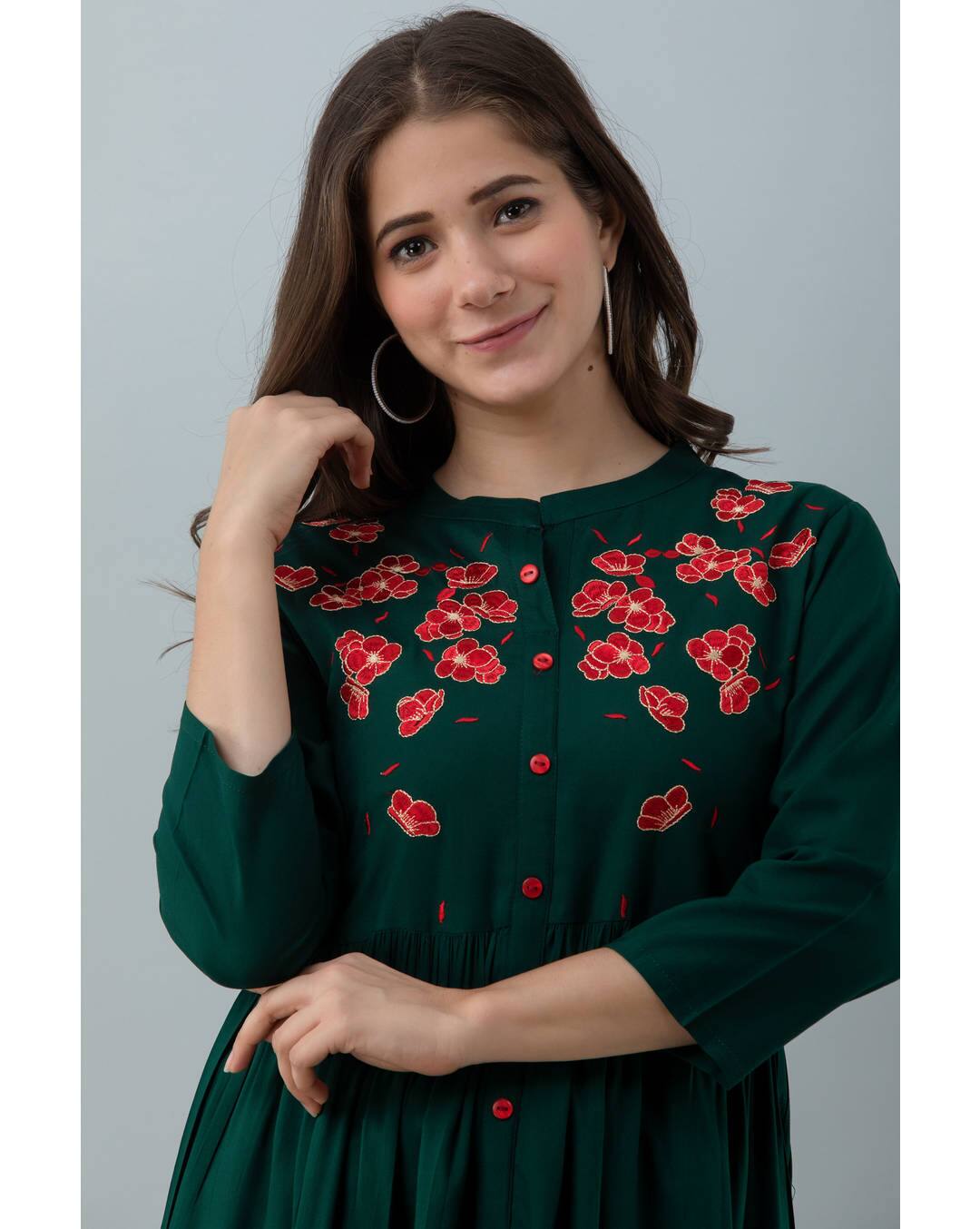 Rayon Embroidered Front Slit kurta view 7