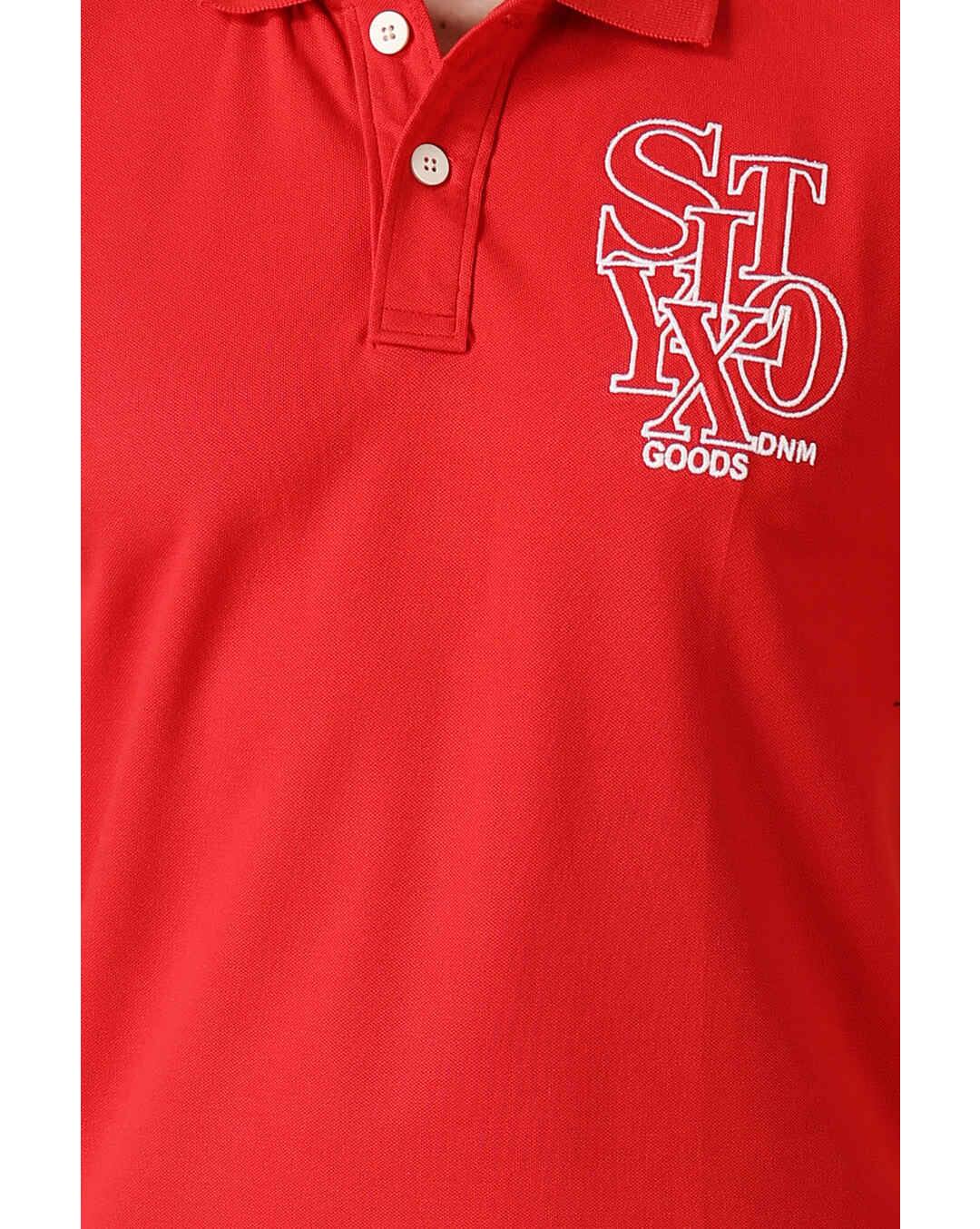 Cotton Printed Regular Fit Polo Neck Tshirt view 3