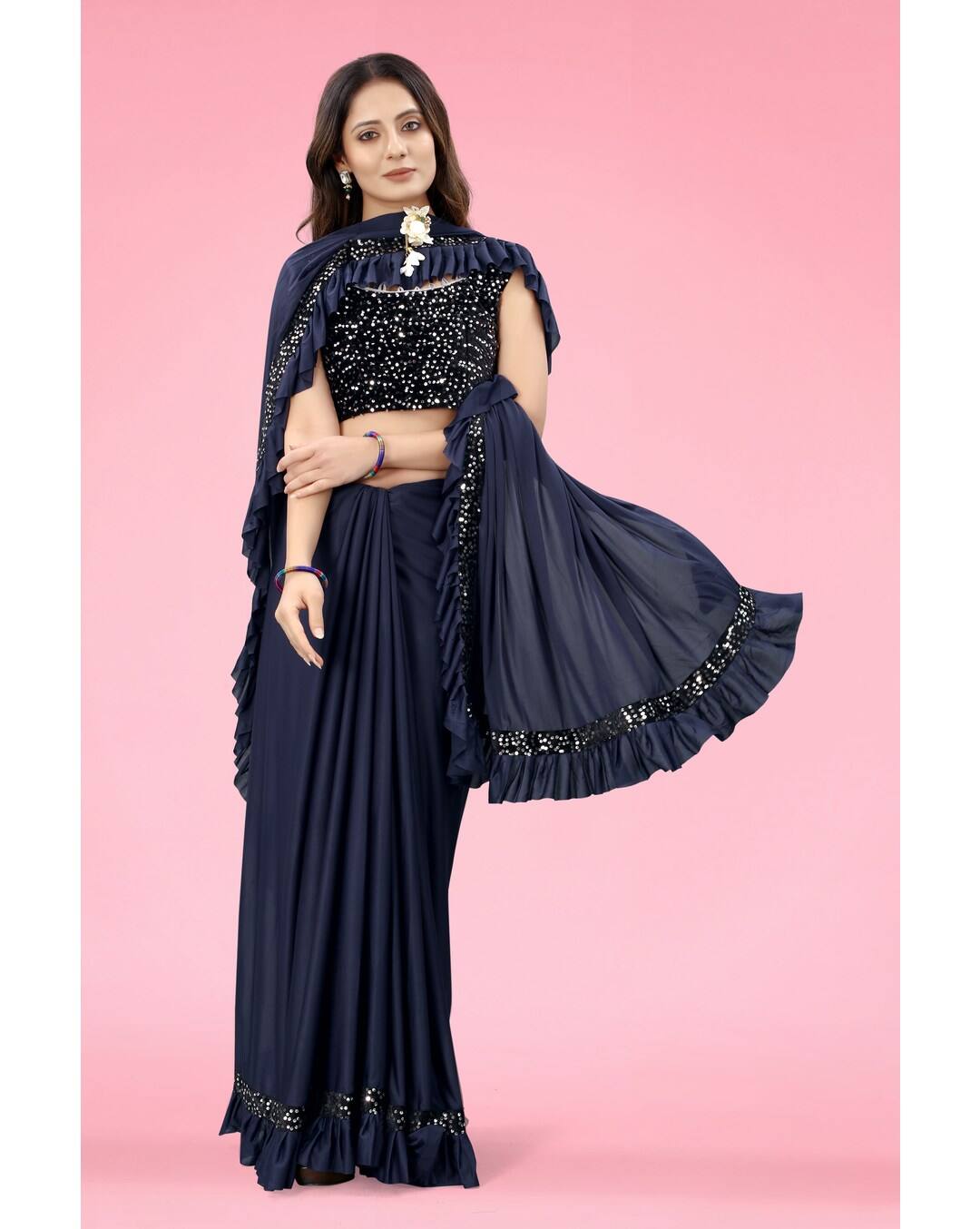 PC Stretch Solid Pre-stitched Saree