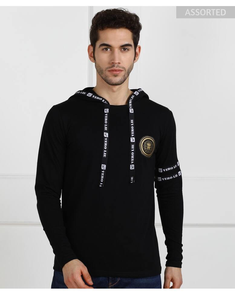 Cotton Solid Slim Fit Hooded Tshirts view 9
