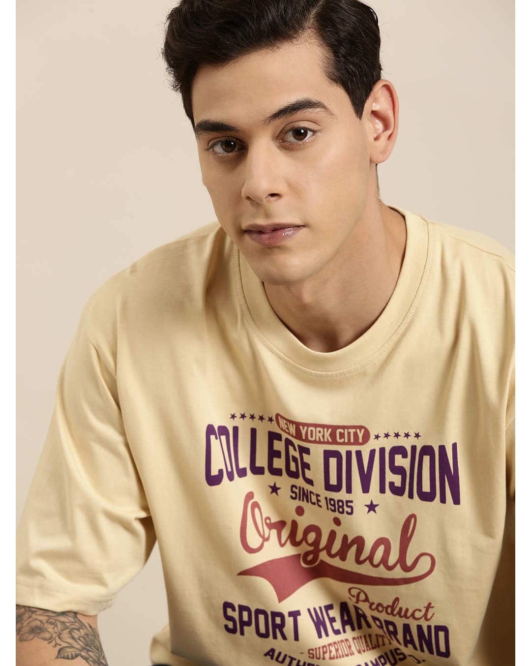Cotton Typographic Tailored Fit Round Tshirts view 5