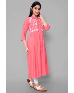 Rayon Embroidered Flared Kurta view 15