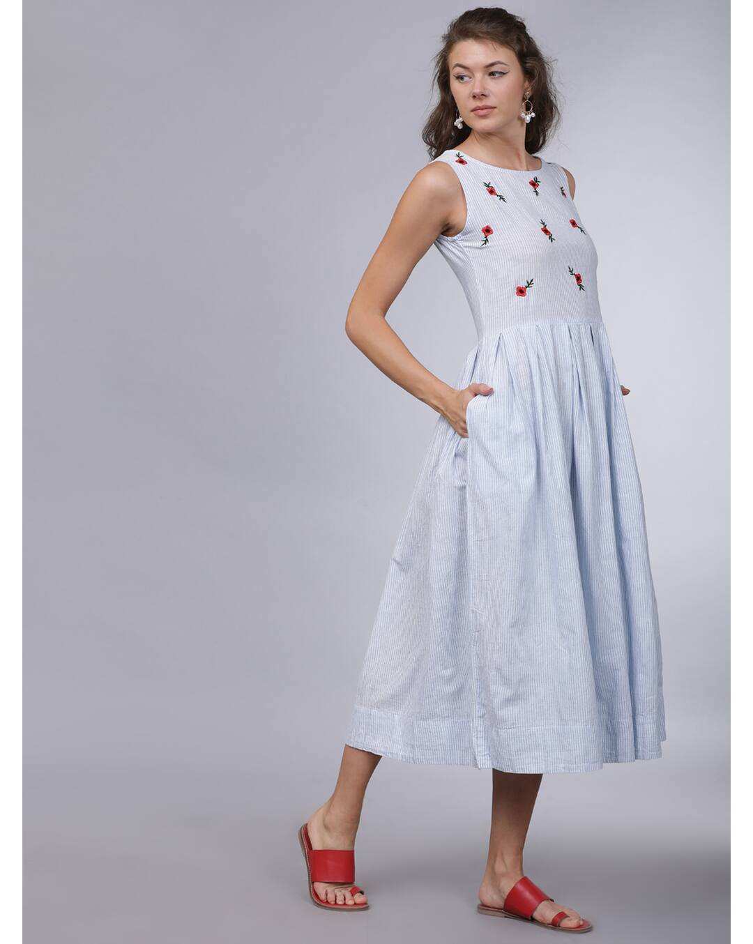 Cotton Stripes Fit and Flare Dress view 4