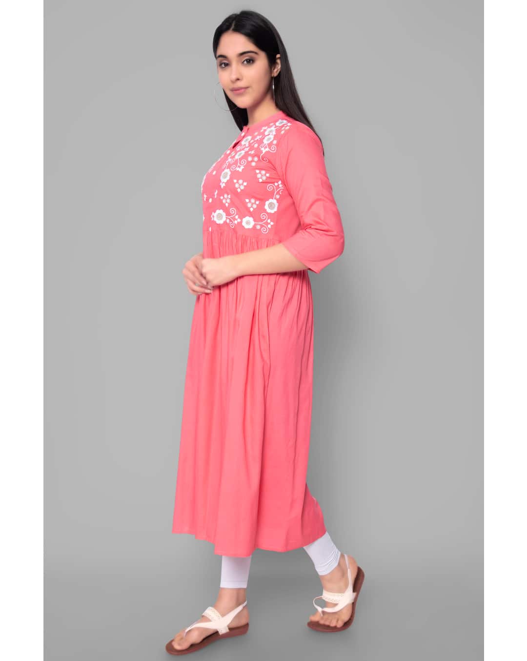 Rayon Embroidered Flared Kurta view 7