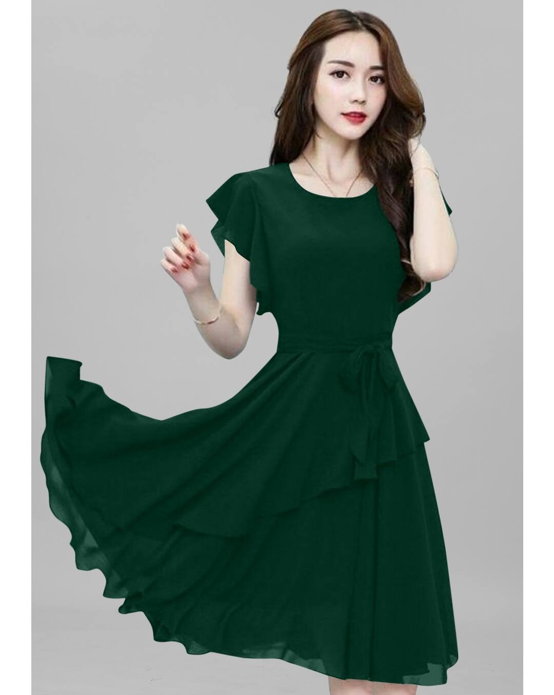 Georgette Solid Fit and Flare Dress