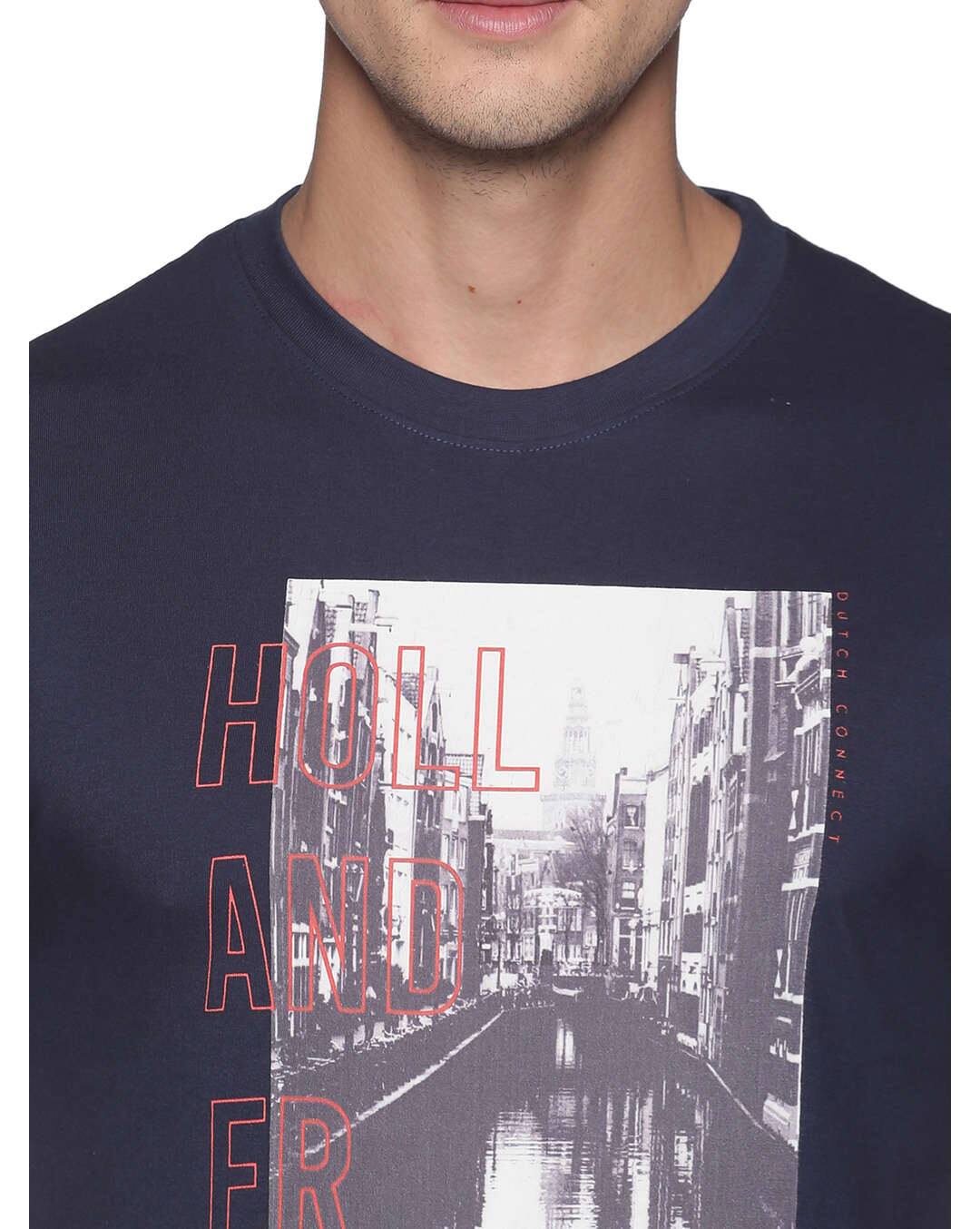 Cotton Printed Regular Fit Round Tshirts view 5