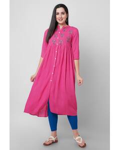 Rayon Embroidered A-line Kurta view 3