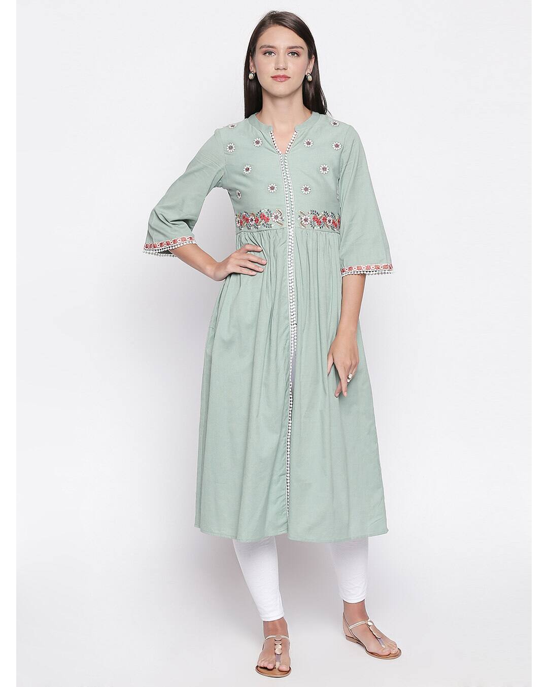 Cotton Embroidered Flared Kurta