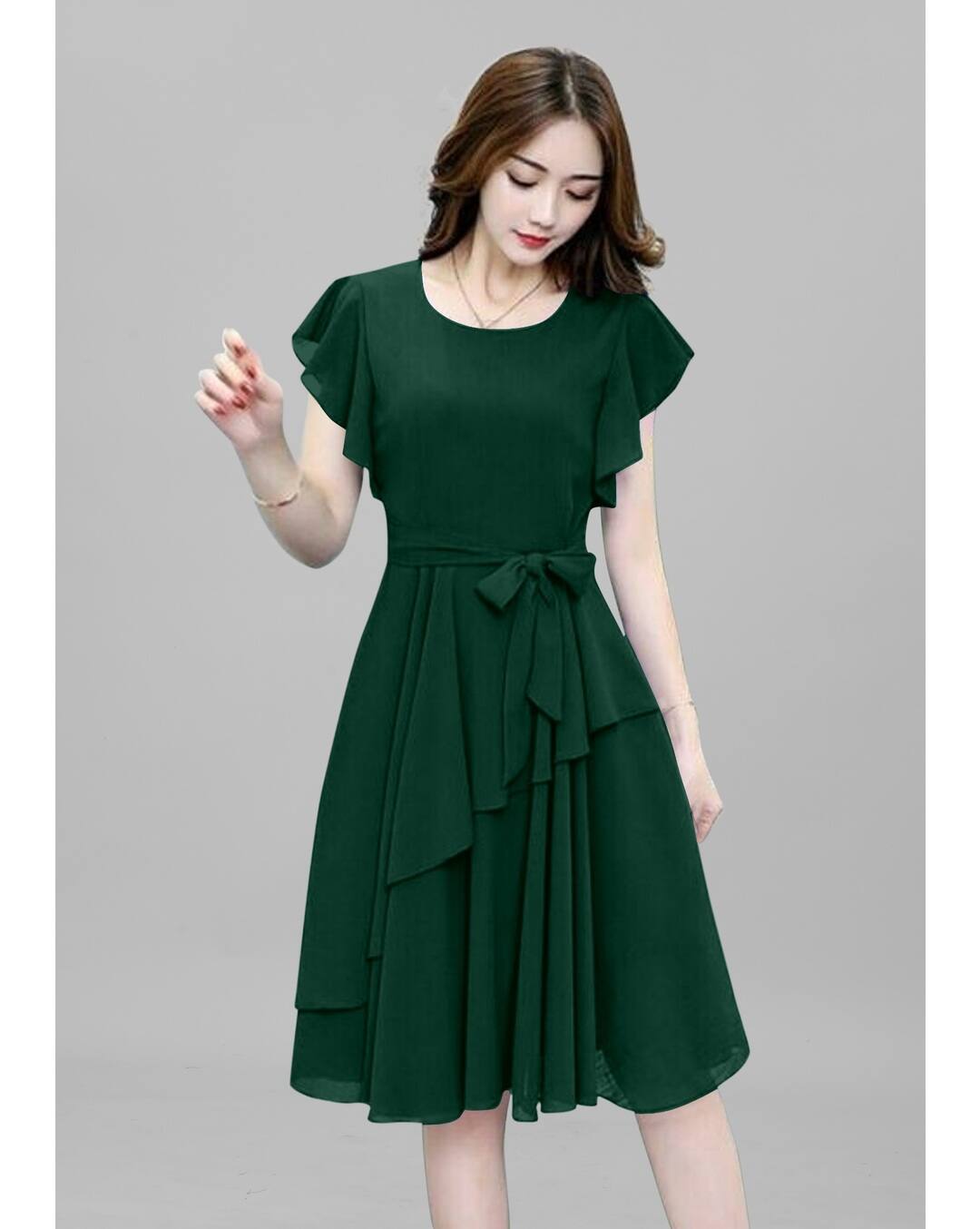 Georgette Solid Fit and Flare Dress view 3