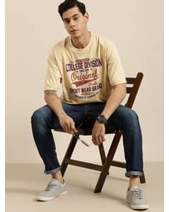 Cotton Typographic Tailored Fit Round Tshirts view 3