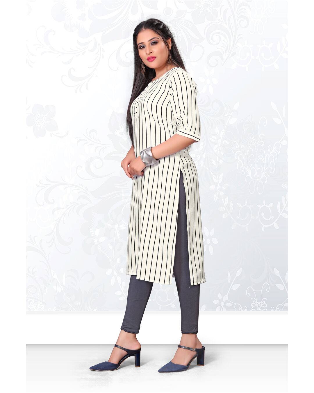 Rayon Stripes Straight Kurta view 3