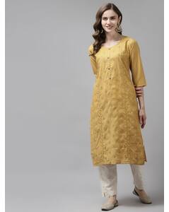Cotton Embroidered Straight Kurta view 3
