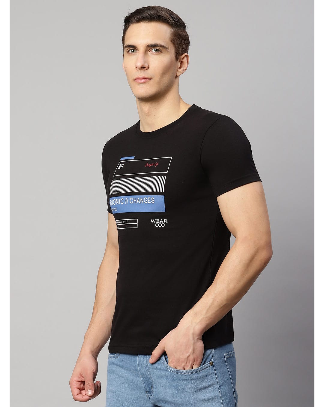 Blended Printed Slim Fit Round neck tshirt view 2