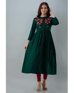 Rayon Embroidered Front Slit kurta view 3