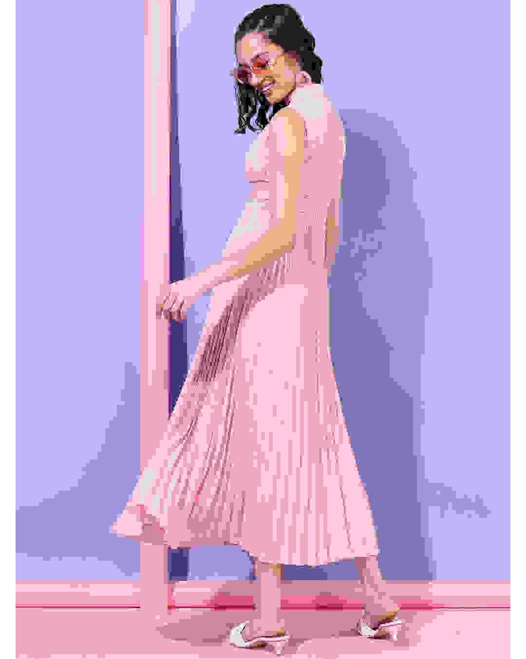 Polyester Solid Fit and Flared Dress view 2