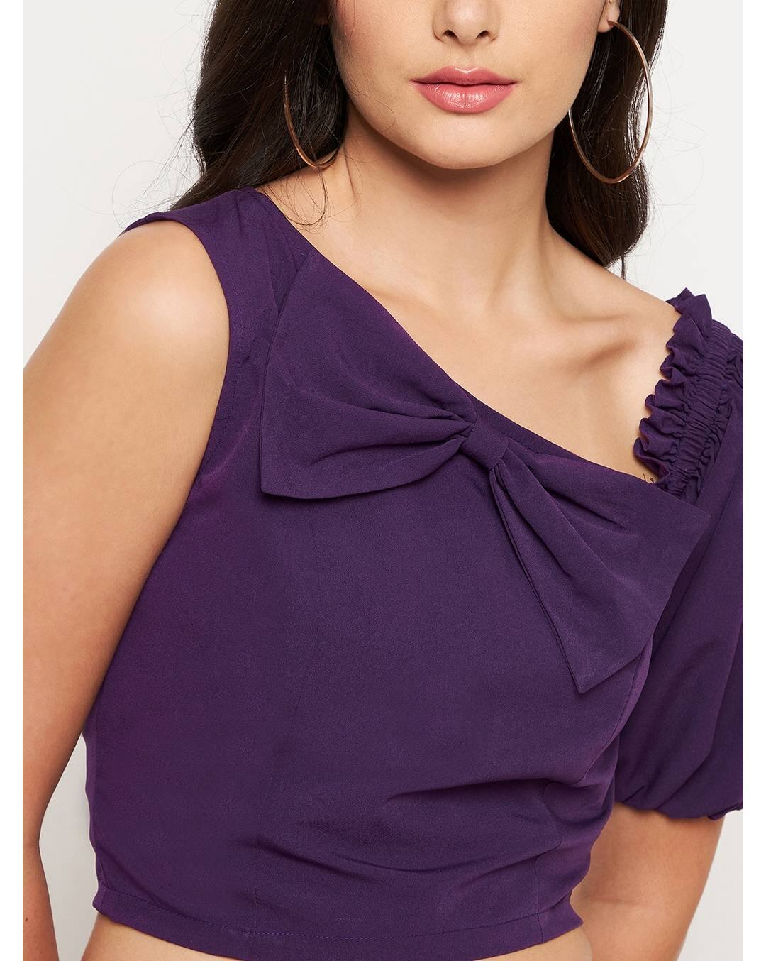 Crepe Solid Crop Top view 3