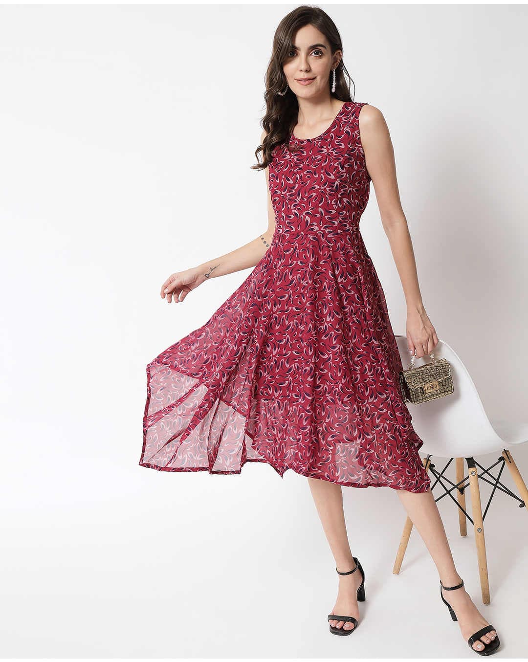 Georgette Printed Fit and Flare Dress view 5