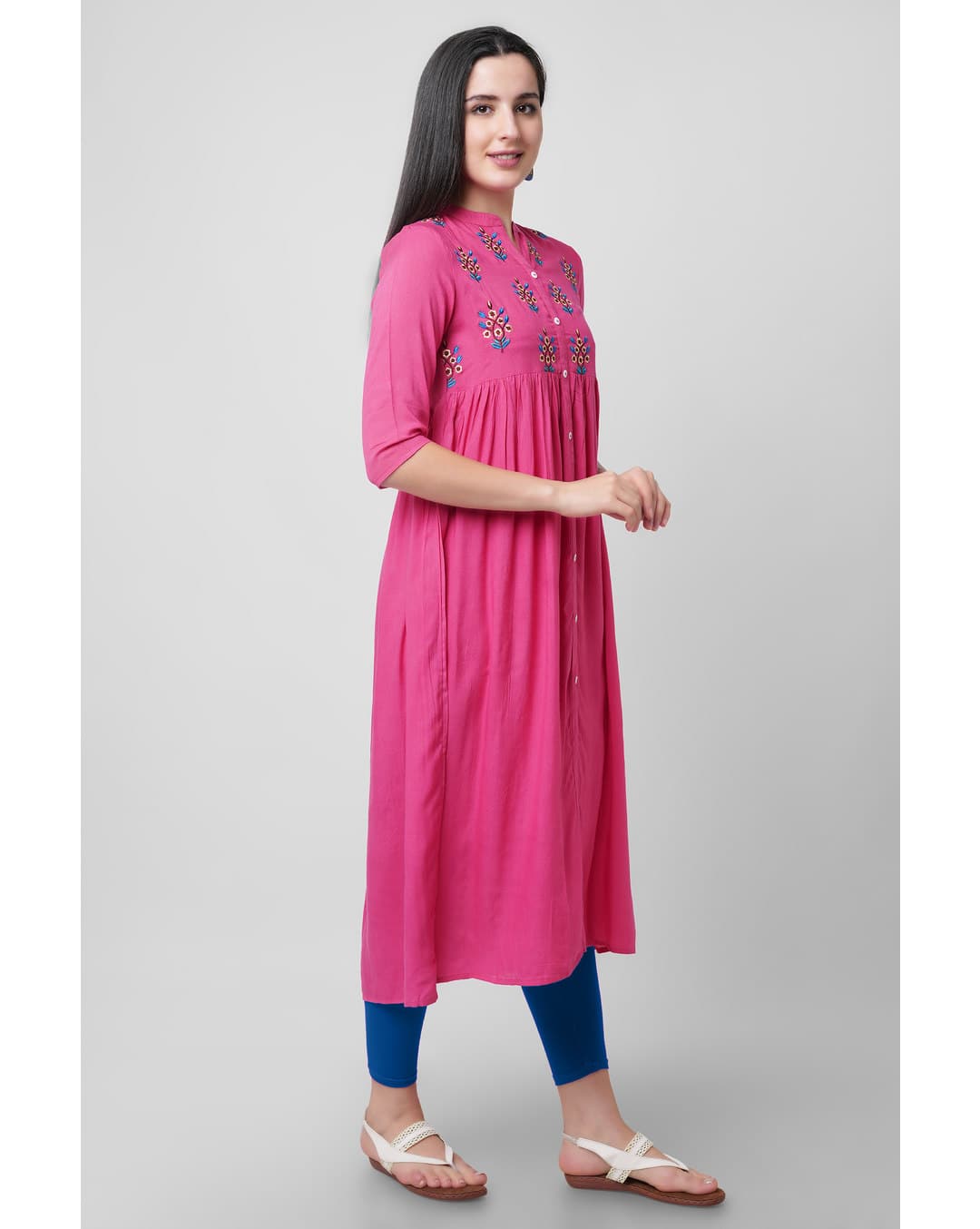 Rayon Embroidered A-line Kurta view 7