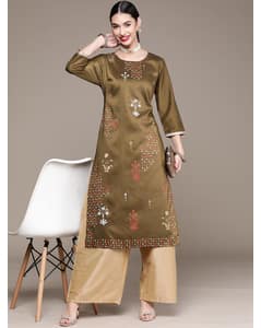 Art Silk Floral Straight Kurta view 15