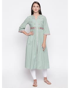 Cotton Embroidered Flared Kurta view 3