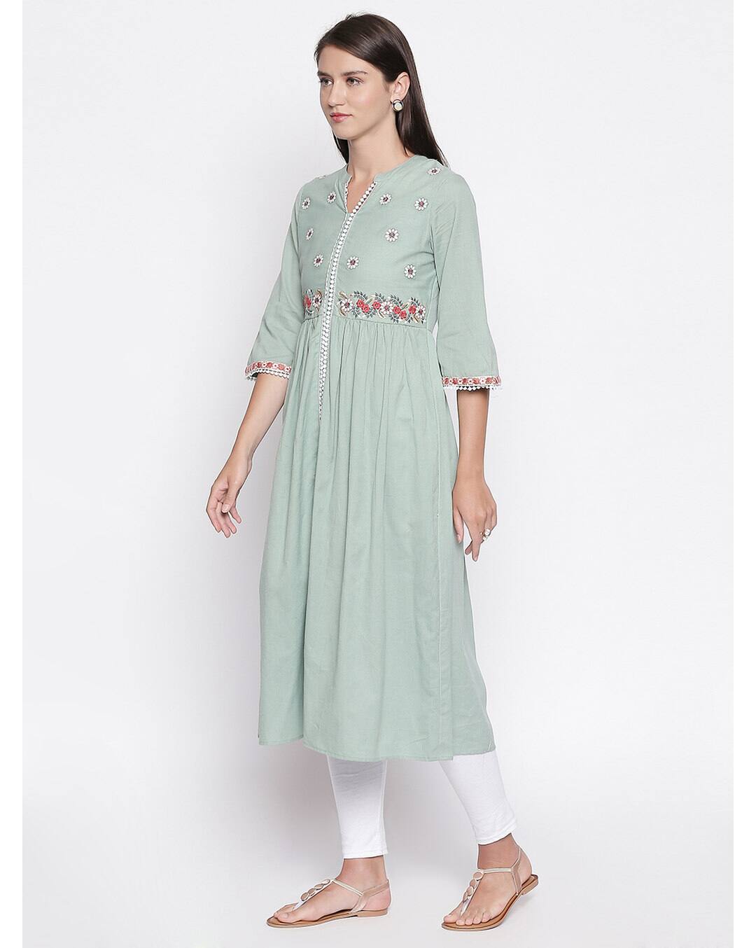Cotton Embroidered Flared Kurta view 2