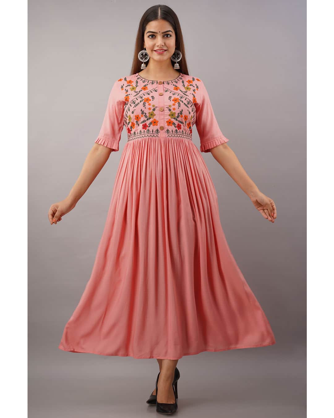 Rayon Embroidered Flared Kurta