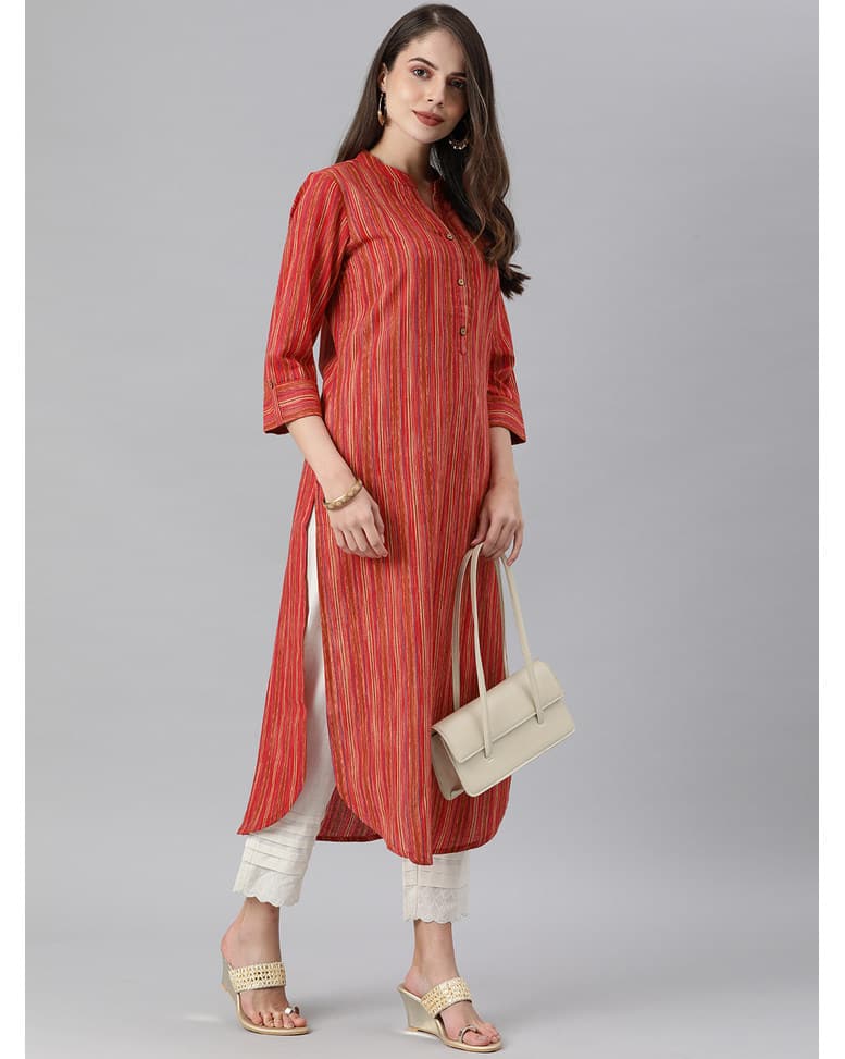 Linen Stripes Straight Kurta view 14