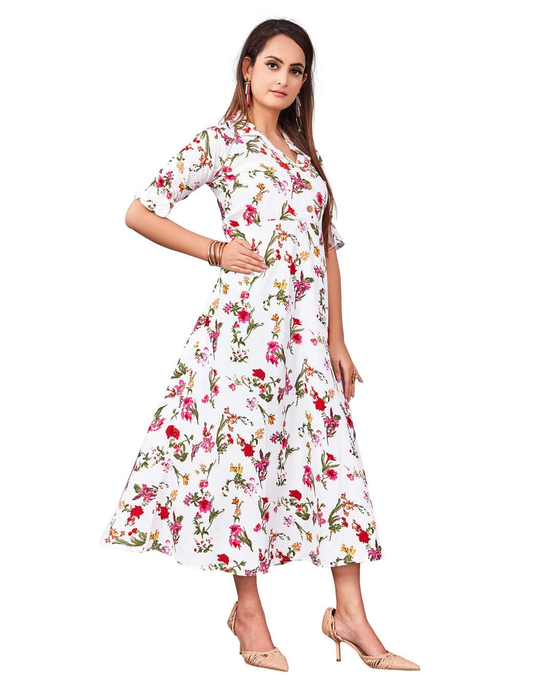 Crepe Printed  Midi Gown Dress view 10