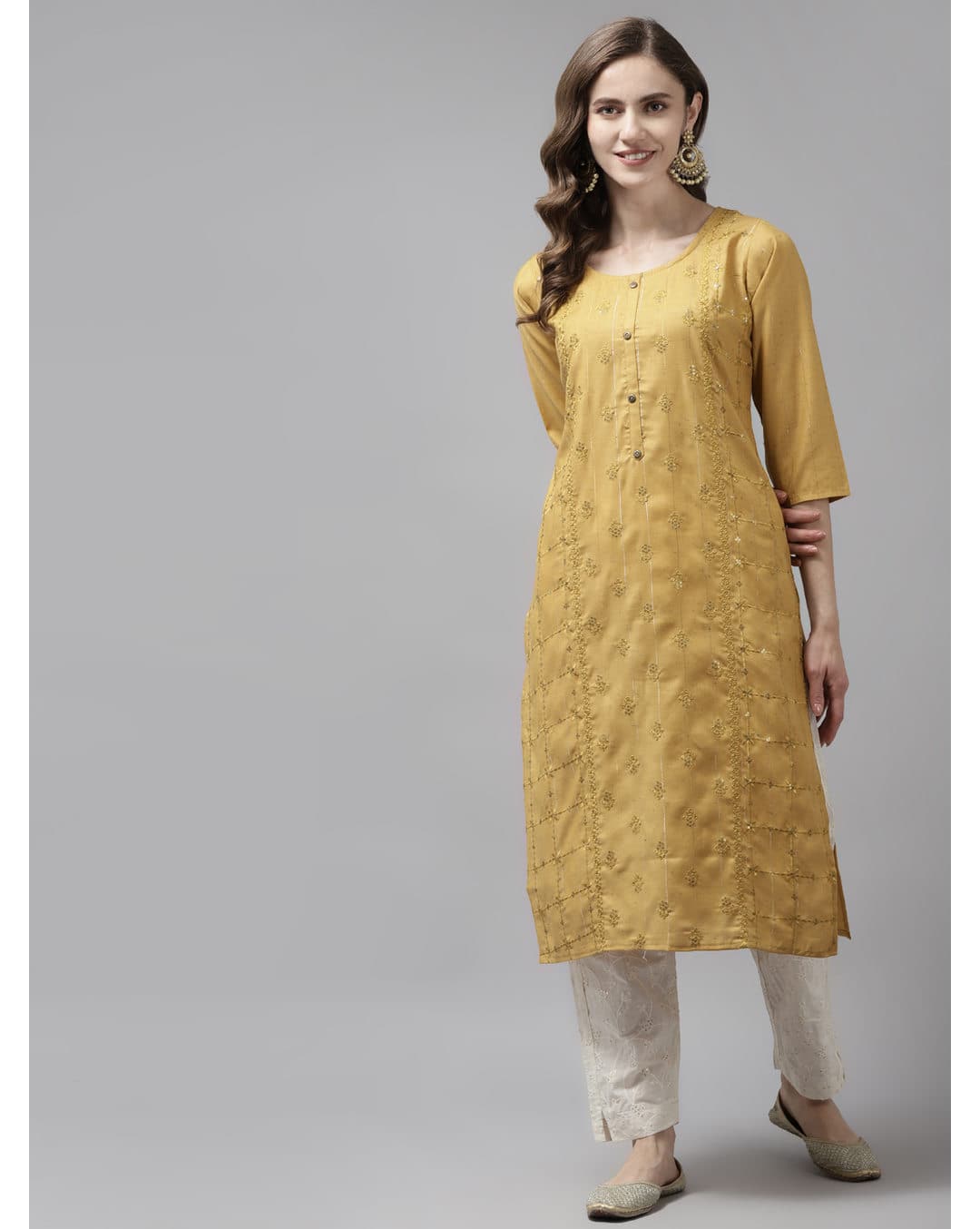 Cotton Embroidered Straight Kurta