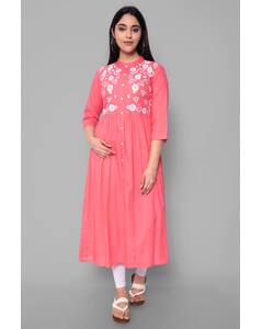 Rayon Embroidered Flared Kurta view 3