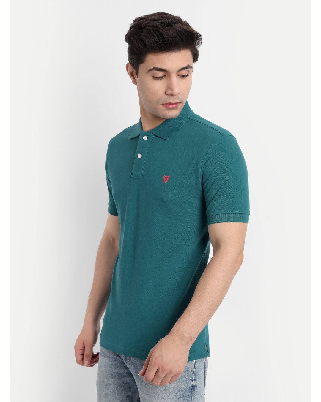 Cotton Solid Regular Fit Polo  Neck T-shirt view 2