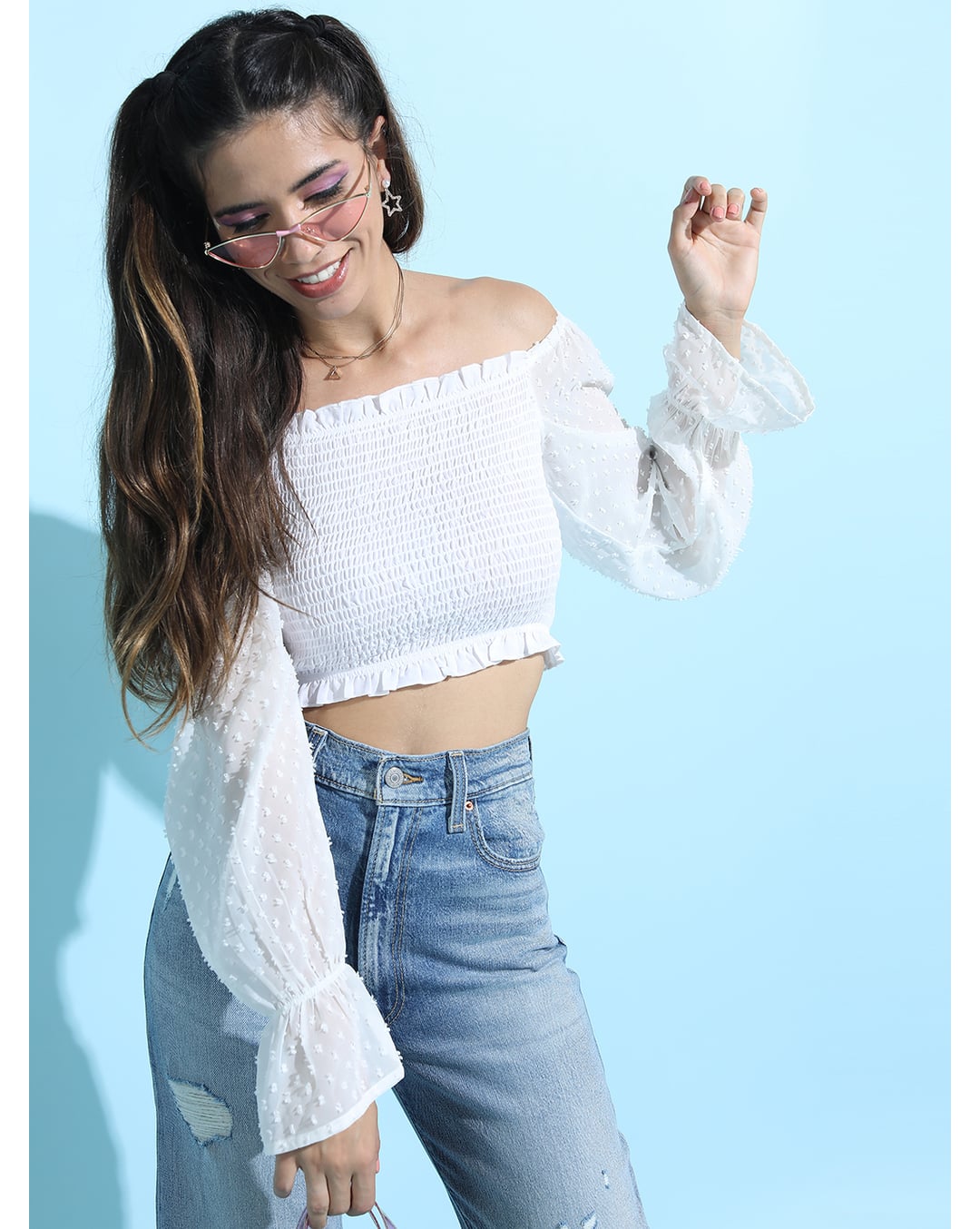 Polyester Embroidered Crop Top