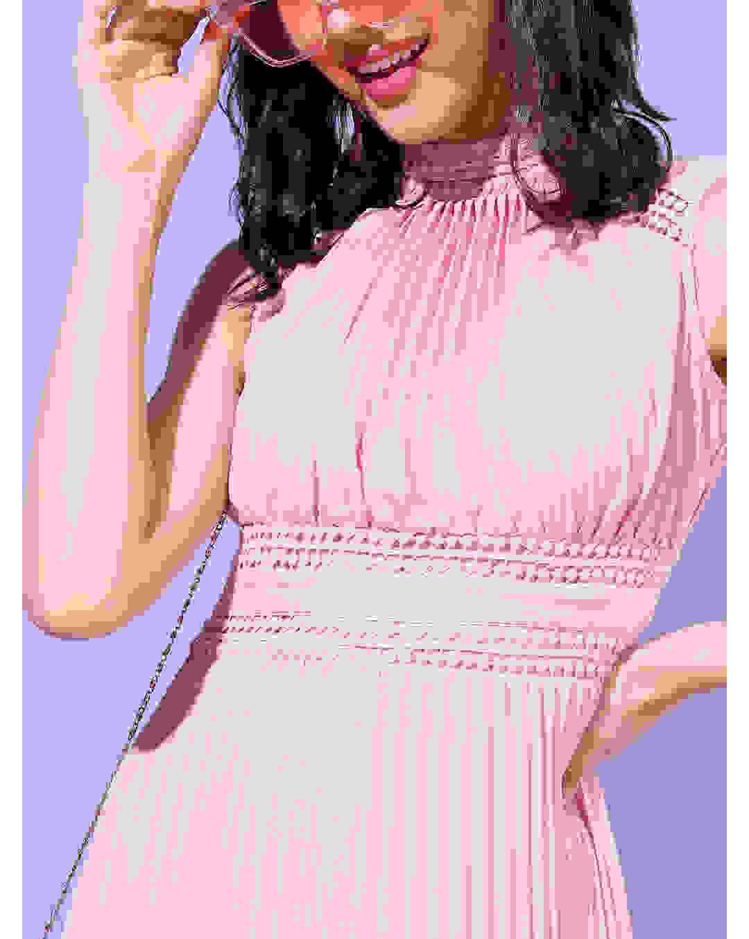 Polyester Solid Fit and Flared Dress view 4
