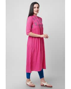 Rayon Embroidered A-line Kurta view 9