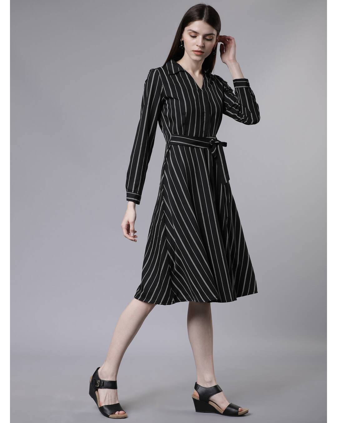 Polyester Stripes A-line Dress view 4
