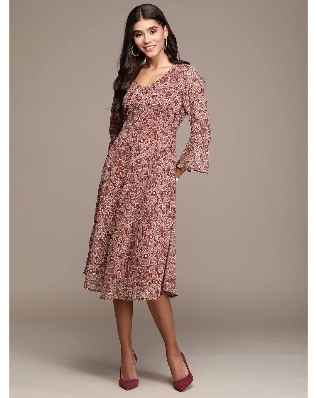 Georgette Digital Print Fit and Flare Dress