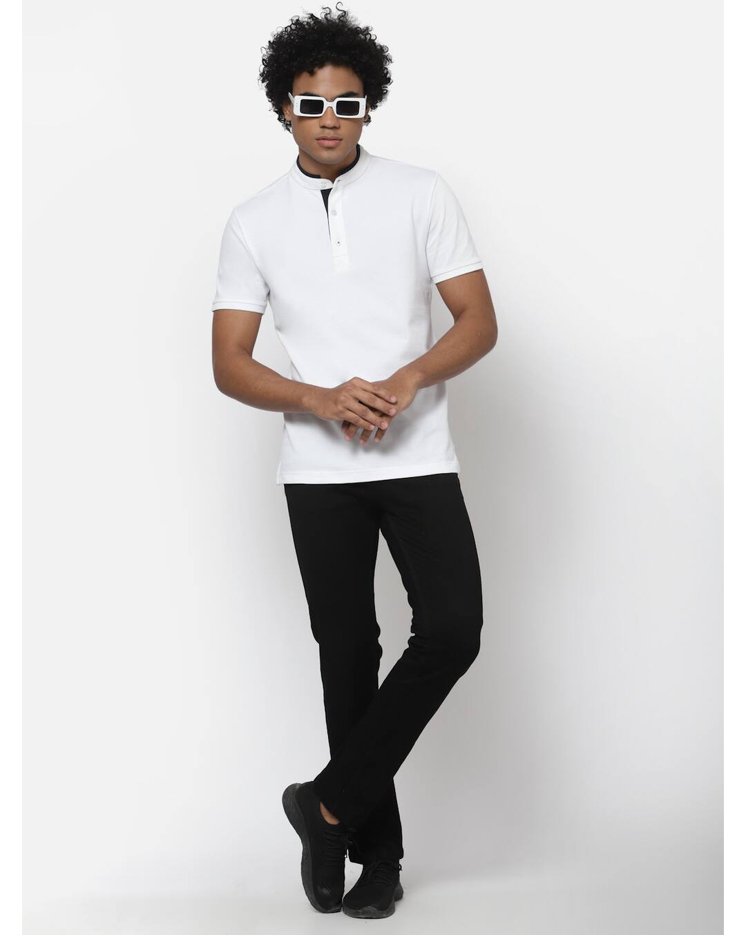 Knit Solid Regular Fit Henley T-Shirt view 5