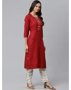 Cotton Mix Embroidered Straight Kurta view 12